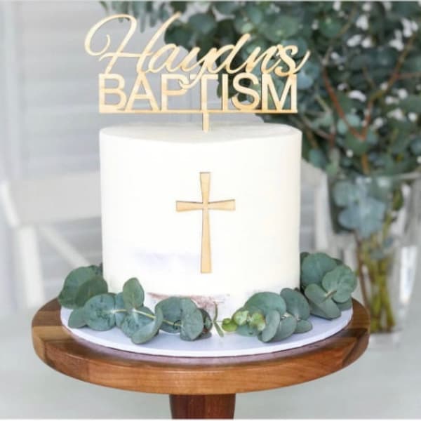 Religious cake topper, wooden cake topper for christening baptism