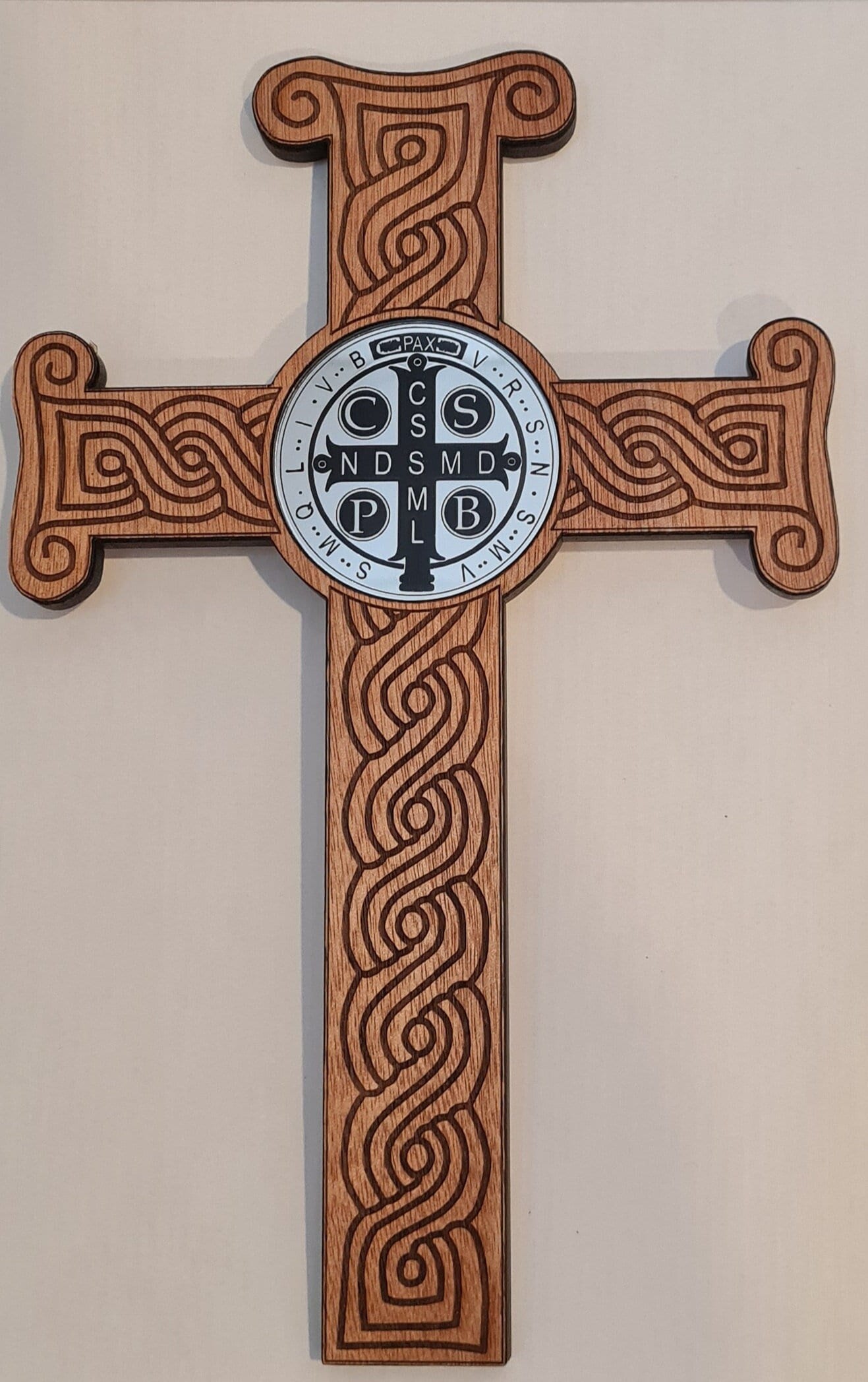 Wooden Wall Crosses With Croatian Pleter and St Benedict Center