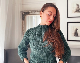 Emerald Green Wool Hand Knitted Merino, Alpaca