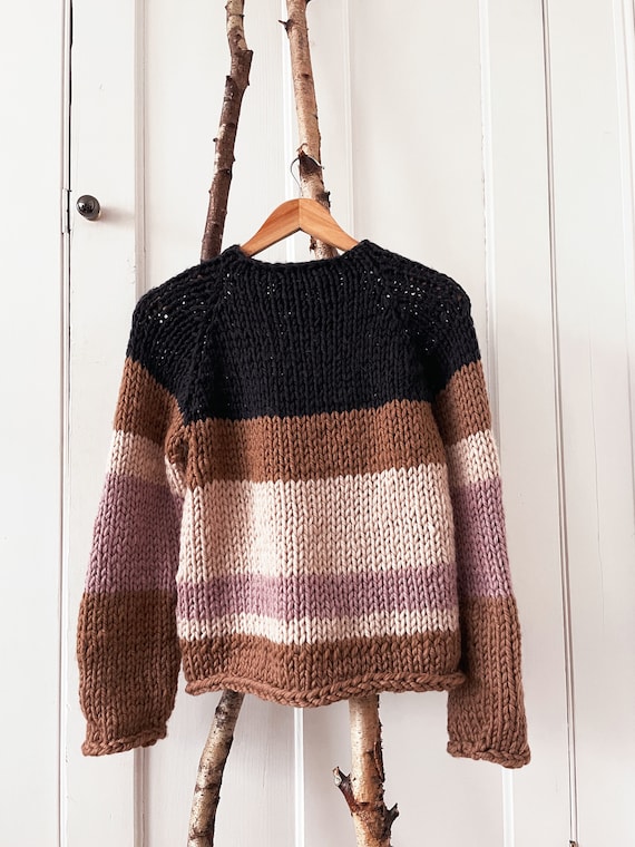 Hand Knitted Merino Sweater. Soft Knit Jumper. Cute Striped