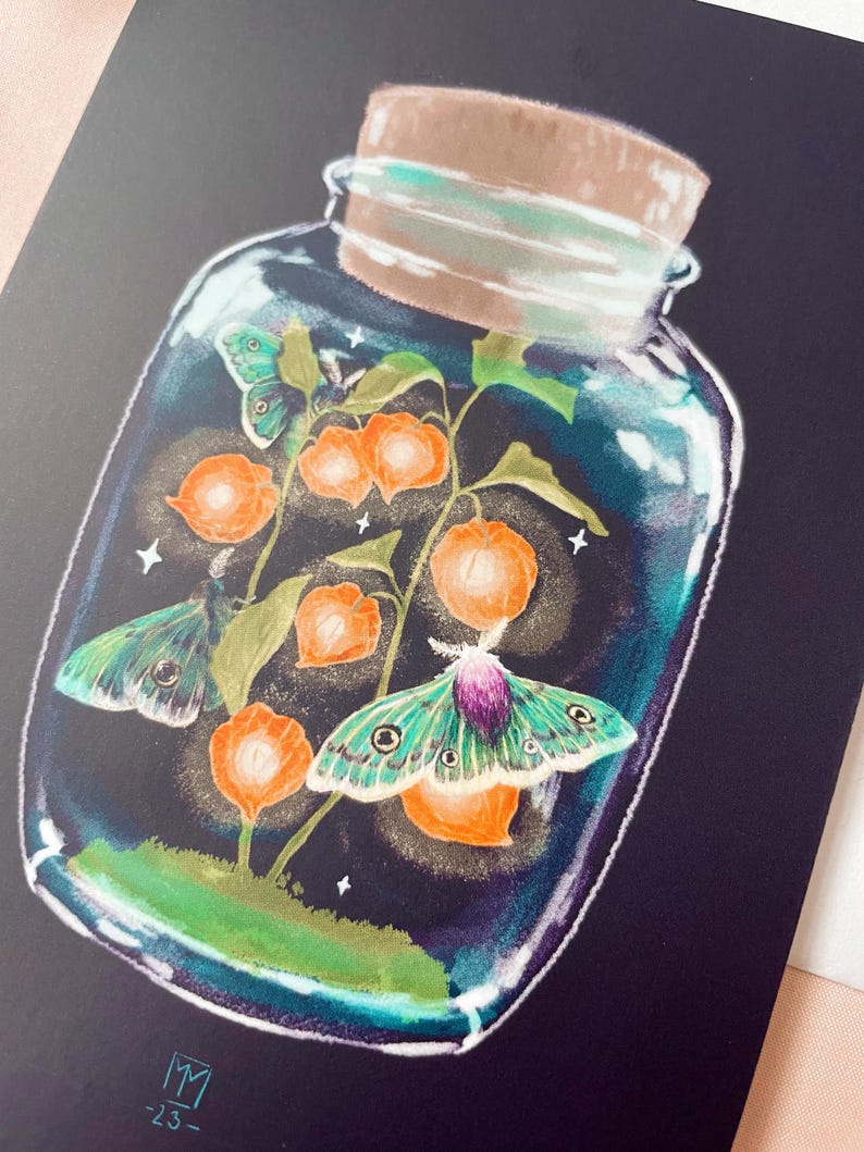 detail of the moths and lanterns