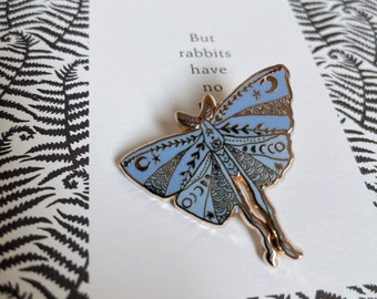 Hard enamel Luna moth pin. Fantasy gold badge. Pin lover gift. Moon moth butterfly collection gift. Book nerd gift. Celestial moth jewelry.