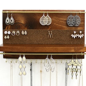 Jewelry Organizer With Shelf | Necklace Holder | Stud Earring and Dangle Earring Holder