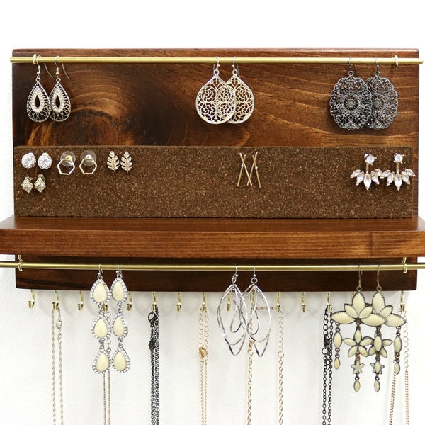 Jewelry Organizer With Shelf | Necklace Holder | Stud Earring and Dangle Earring Holder