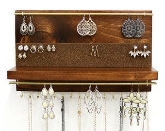 Jewelry Organizer With Shelf | Necklace Holder | Stud Earring and Dangle Earring Holder