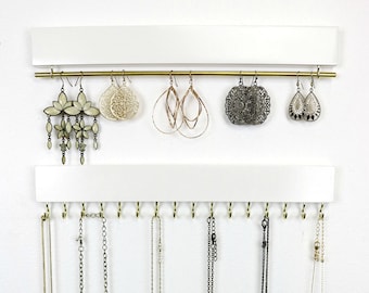 White Wall Mount Jewelry Organizer | Necklace Holder and Earring Holder