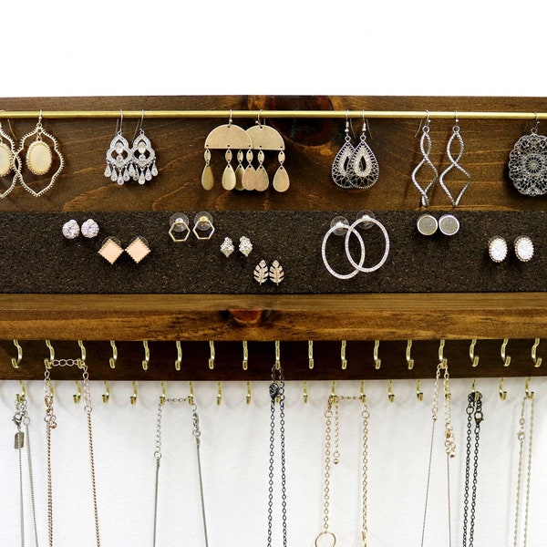 Jewelry Organizer With Shelf | Double Necklace Holder | Stud Earring and Dangle Earring Holder