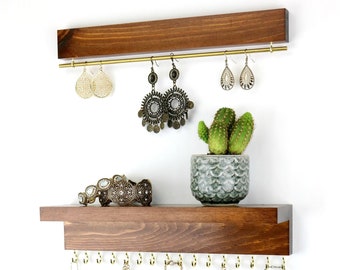 Jewelry Organizer With Shelf | Earring Display and Necklace Hooks