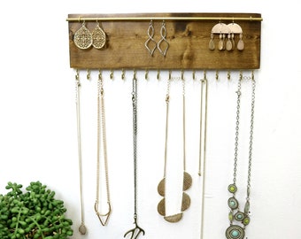 Jewelry Organizer With Shelf  Necklace Holder, Bracelet and Earring H –  The Knotted Wood