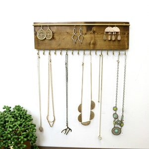 Jewelry Organizer Necklace Holder | Wall Mounted Rustic Wood, Necklaces, Earrings