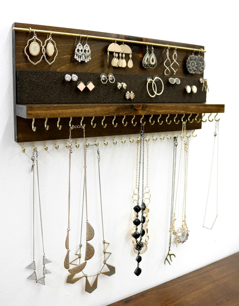 Jewelry Organizer With Shelf Double Necklace Holder Stud Etsy UK