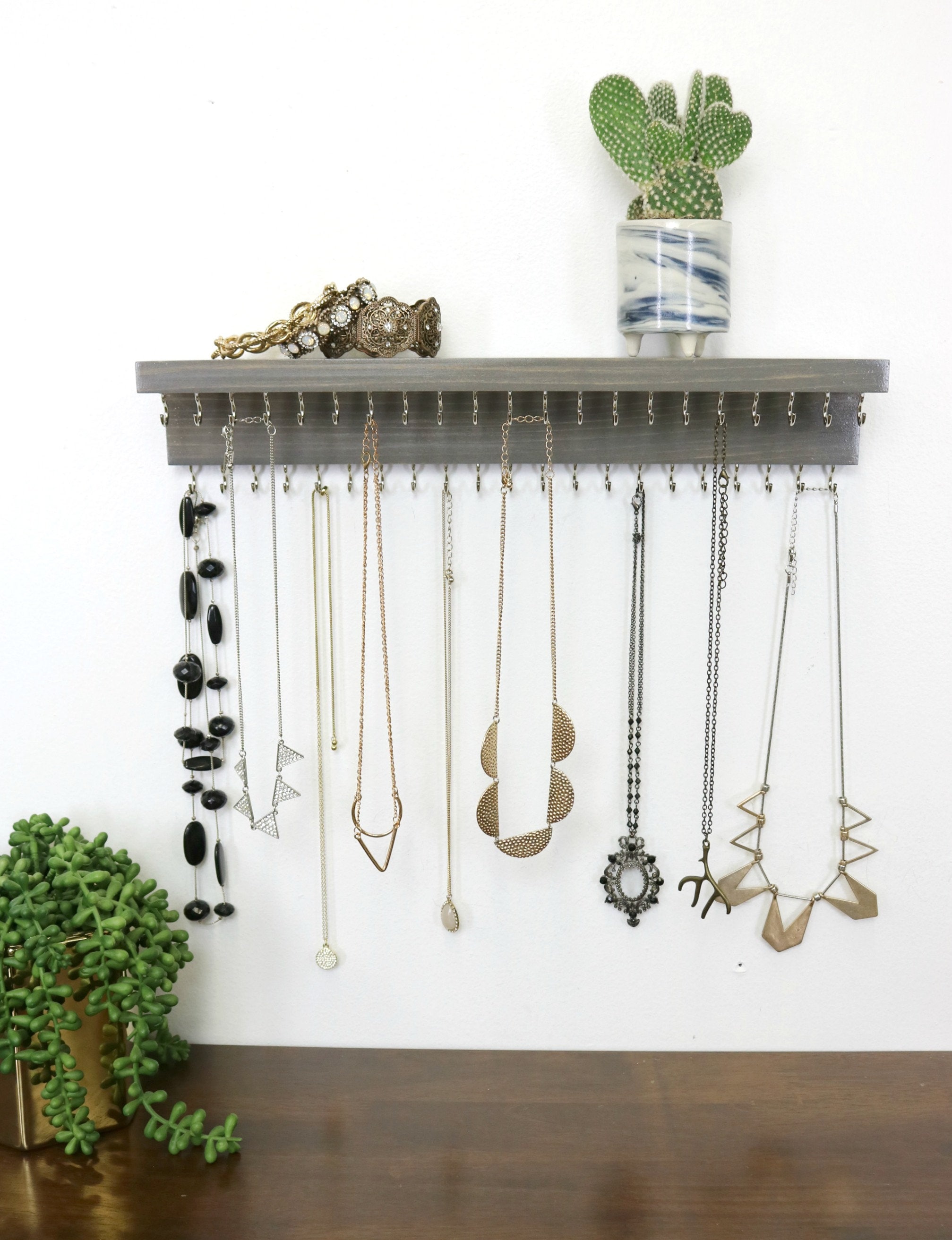 Jewelry Organizer Wall Hanging 32 Hook, Necklace Earring Organizer,  Necklace Hanger, Jewelry Storage, Bracelet Holder-Natural