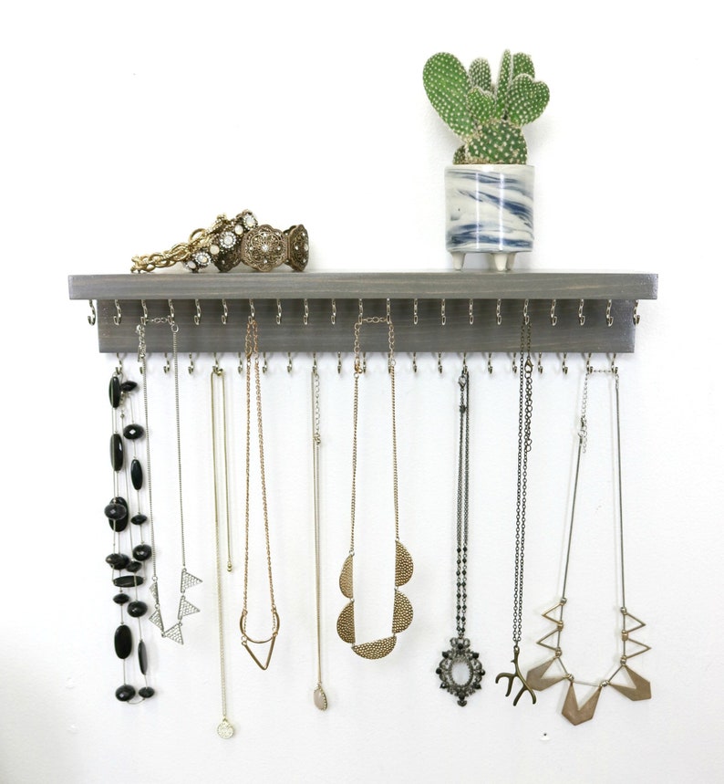 Wall Mount Necklace Holder Jewelry Organizer With Shelf Etsy