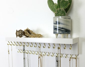 White Jewelry Organizer With Shelf | Necklace Holder | Necklace Display