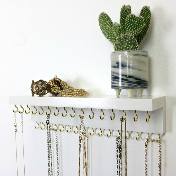 White Jewelry Organizer With Shelf | Necklace Holder | Necklace Display