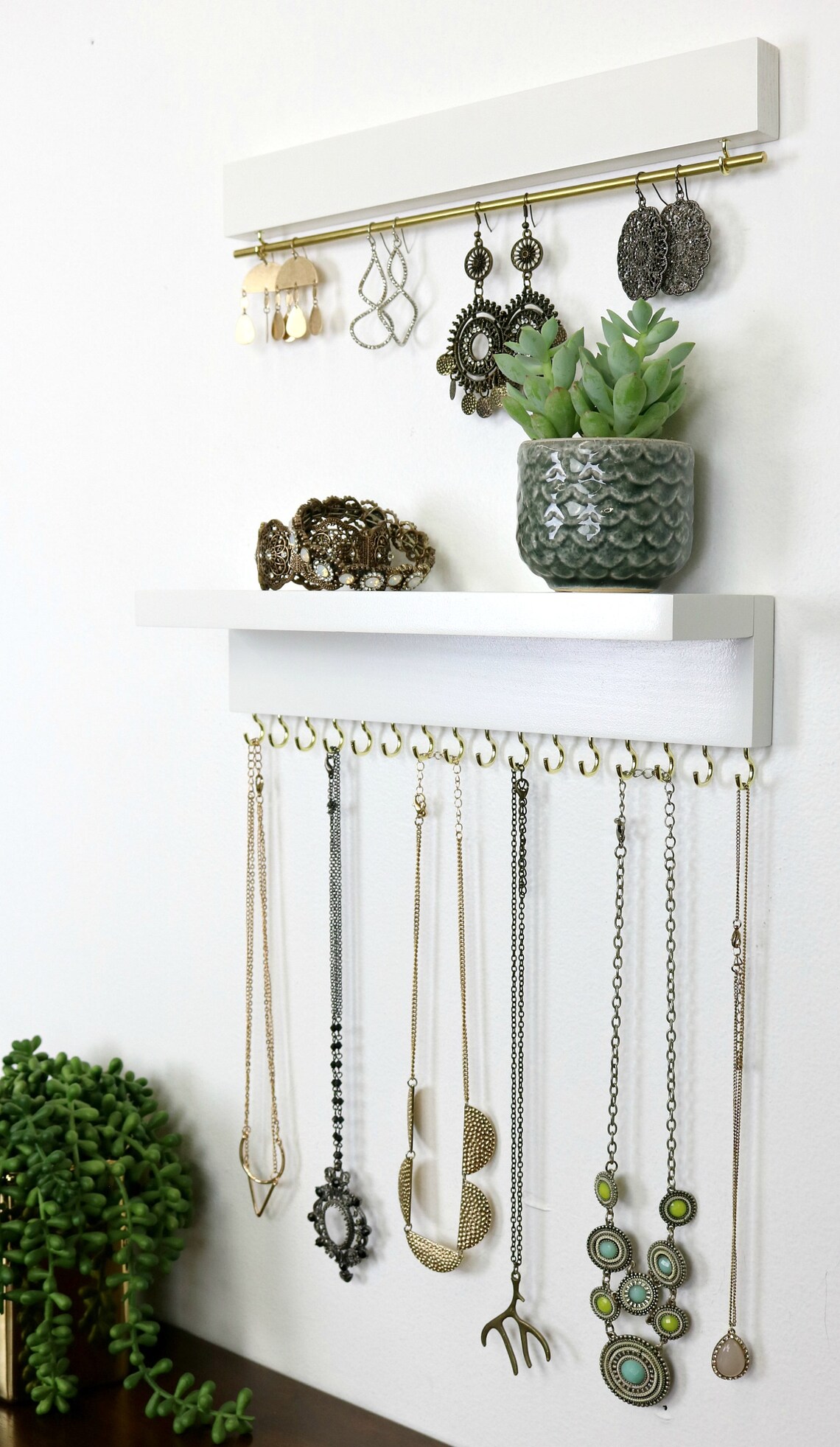 Jewelry Organizer With Shelf Earring Display and Necklace Etsy