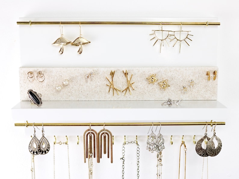 White Jewelry Organizer With Shelf Necklace Holder Stud Etsy