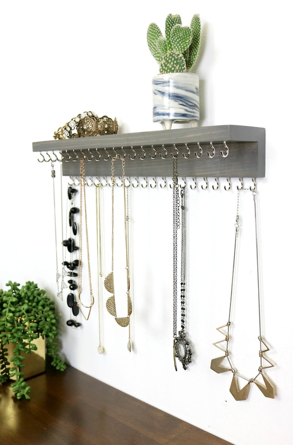 Wall Mount Necklace Holder Jewelry Organizer With Shelf Necklace