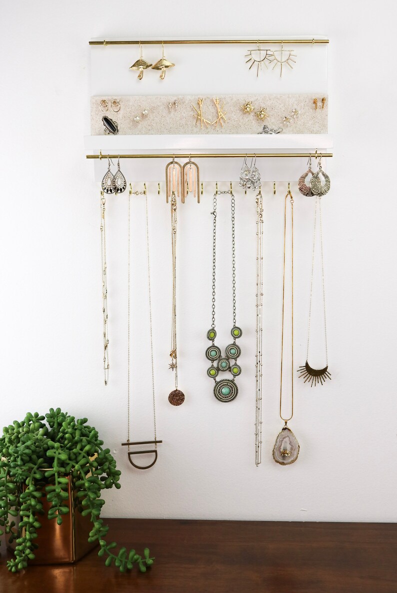 White Jewelry Organizer With Shelf Necklace Holder Stud Etsy