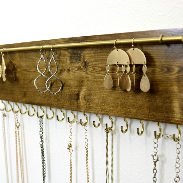Jewelry Organizer Necklace Holder | Wall Mounted Rustic Wood, Necklaces, Earrings Organizer