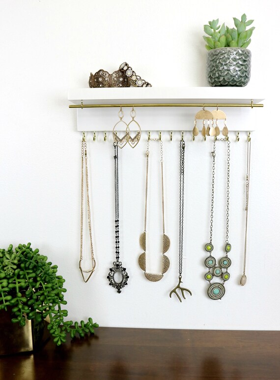 Jewelry Organizer With Shelf, Cork Stud Earring Holder, Necklace Holder