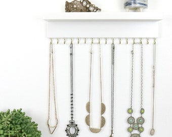 White Wall Jewelry Organizer For Necklaces or Bracelets