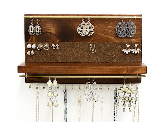 Wall Mount Jewelry Organizer with Shelf, Earring Holder, Necklace Holder