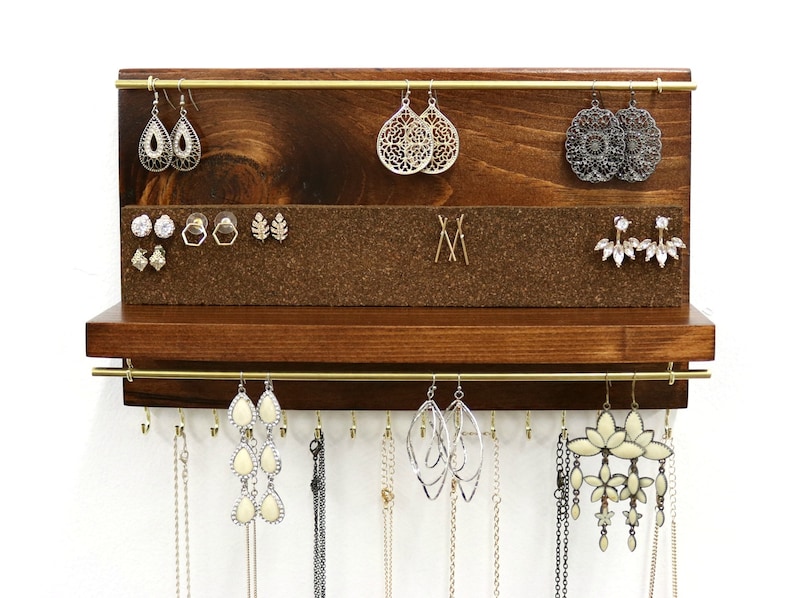 Jewelry Organizer With Shelf, Necklace Holder, Stud Earring and Dangle Earring Holder