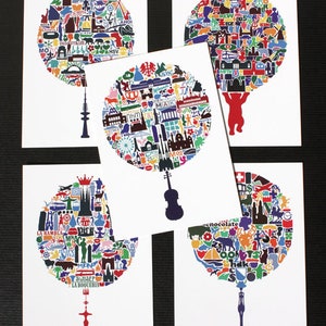 Ensemble de cartes postales d'art, arbres de la ville, Zurich, Berlin, Vienne, Barcelone, Hambourg, illustration, idée cadeau, cartes postales, graphiques