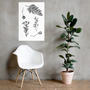 Herbarium Wall Art, Impresión de arte en blanco y negro, Colgante de pared único, Impresión de pared de flores, Póster hipster, Arte de pared impreso, Arte de pared botánico