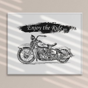 Digital Download Art Prints, Retro Style Print, Printable Wall Art, Unique Art Prints, Harley Davidson Quote Print, Enjoy The Ride