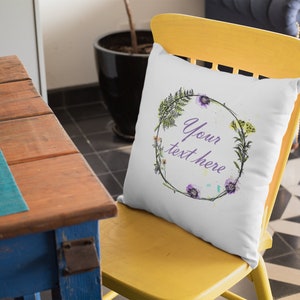 Personalize Decorative Pillow, Watercolor Flowers Frame Pillow For Bed, Custom Print Throw Pillow, Square Pillow, Unique Throw Cushion