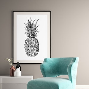 Pineapple Wall Decor, Black And White Botanical Print, Pineapple Poster, Tropical Print, Botanical Print, Printable Pineapple, Nordic Art
