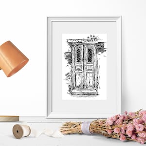 Printable Window Art, Black and White Print, Rustic Door Art Print, Printable Window Wall Art, Digital Art Print, Farmhouse Art Print