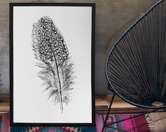 Black White Guinea Feather Printable Wall Art