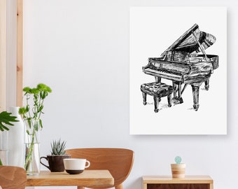 Piano Gifts, Grand Piano Print, Black And White Poster, Music Posters, Piano Art, Music Gift, Music Lover Gift, Music Decor, Hipster decor