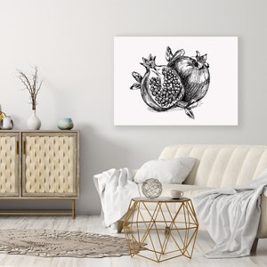Jewish Art Print, Black and White Pomegranate Print, Pomegranate Poster, Rosh Hashana Gift, Pomegranate Sign, Botanical Art, Kitchen Decor