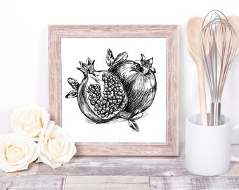 Pomegranate Art Print, Pomegranate Poster, Pomegranate Drawing, Digital Download Art, Printable Wall Art, Jewish Gifts, Rosh Hashana Gifts