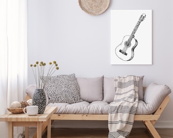 Guitar Poster, Black And White Print, Music Posters, Guitar Art, Music Gift, Music Lover Gift, Music Decor, Guitar Print, Teen Room Decor