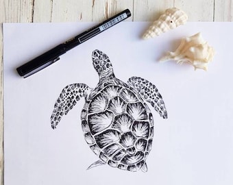 Disegno Tartaruga, Stampa Vita Marina, Arte Parete Tartaruga Marina, Poster Tartaruga, Arte Bianca E Nera, Arte Parete Nautica, Decorazione Stanza Bambini, Arredamento Asilo Nido