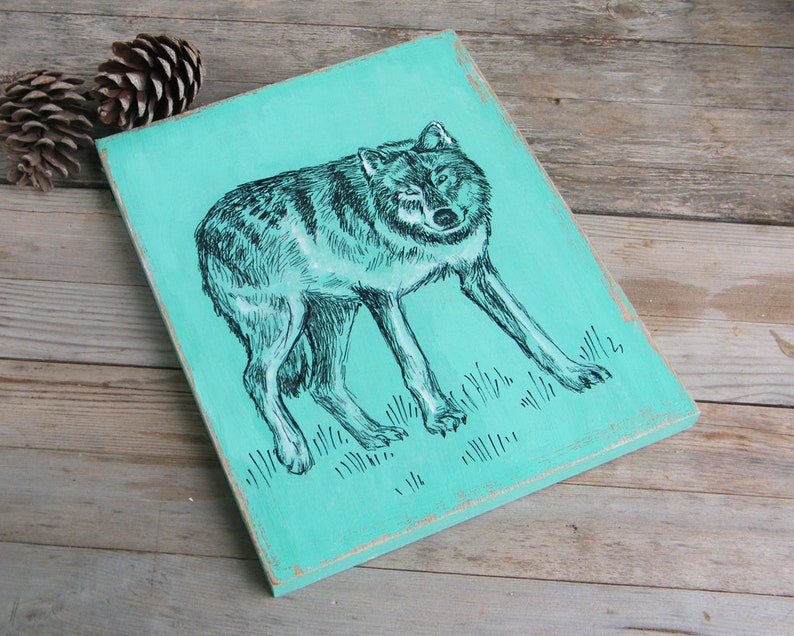 Wolf Print on Wood Wild Animals Wolf Art Rustic Home Decor Etsy