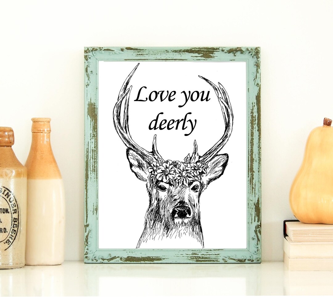 Love You Deerly Poster, Woodland Animals, Deer Head Print, Antler Decor ...