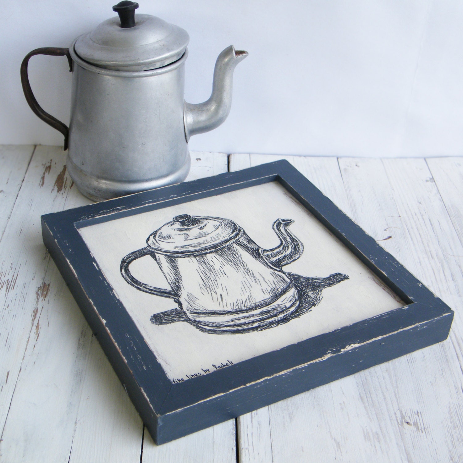 Framed art Antique teapot print Wood sign ideas Wall art Etsy