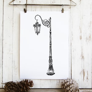 Vintage Street Lamp Drawing Art Print - Printable Wall Art, Coloring Sheets, Digital Download