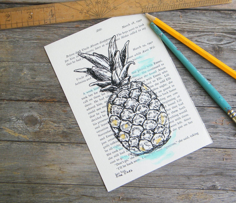 Pineapple Art Dictionary Print Pineapple Print Book Art Etsy