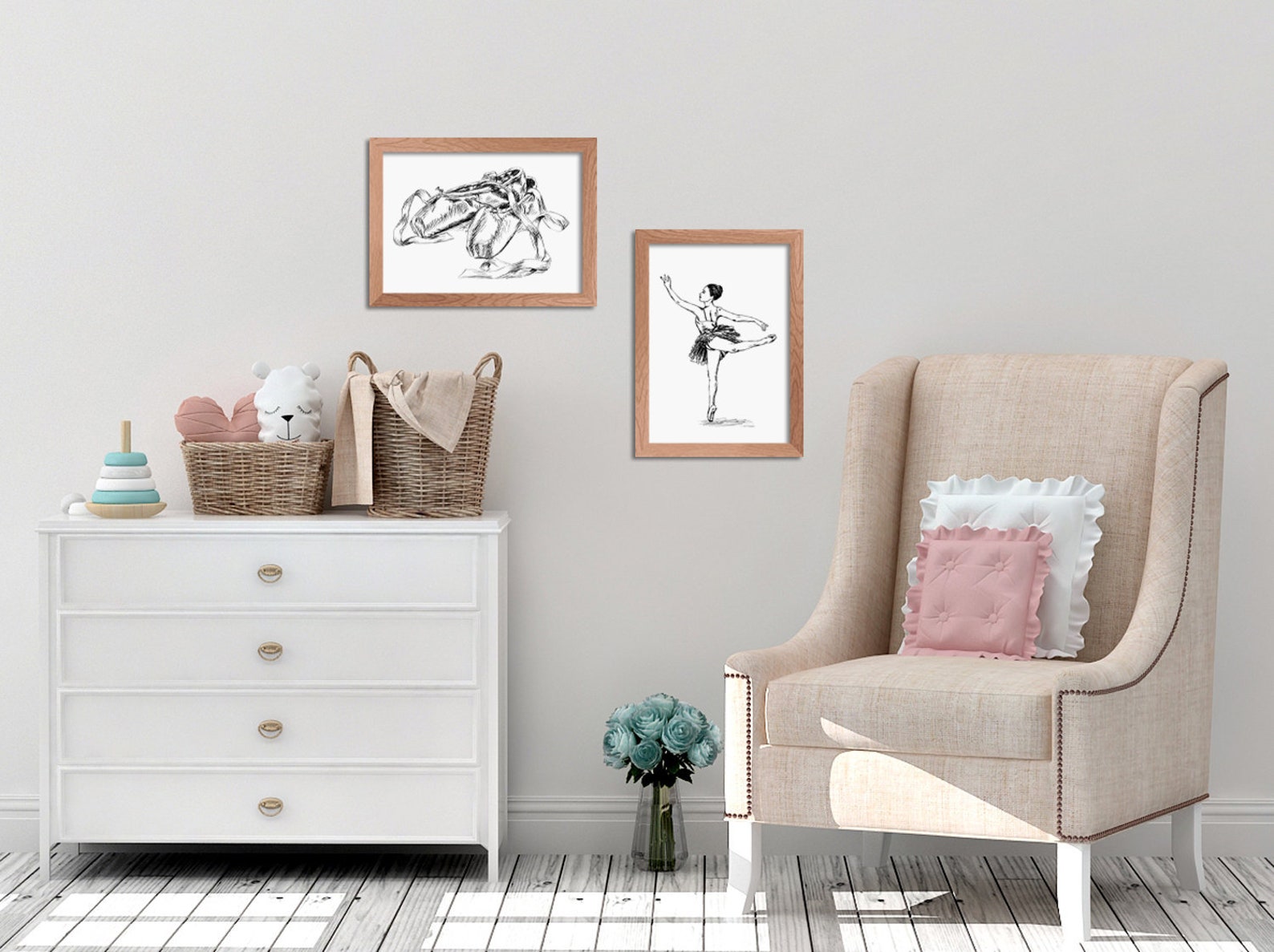 wall art set, printable set, rustic nursery décor, unique art prints, dorm room décor, nursery wall art, realistic art, ballet a