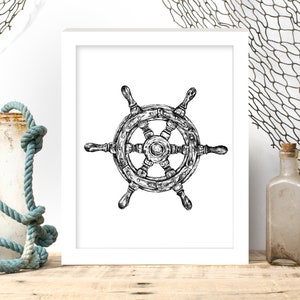 Printable Nautical Rudder Image, Vintage Steering Wheels Digital Prints, Boat Steering Rudder Wall Decor, Antique Coastal Wall Art