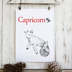 Capricorn print, Zodiac sign poster, Black and white printable, Coloring pages, craft supply, Digital print