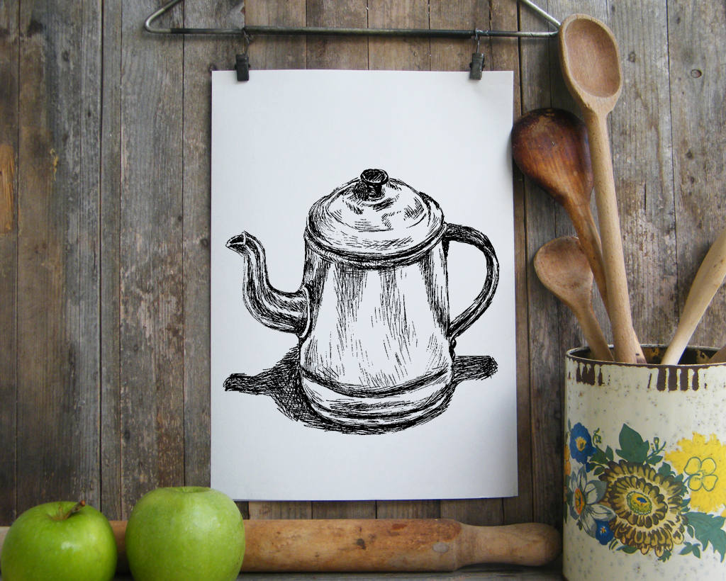 Antique teapots printable Teapot wall art Kitchen decor Art Etsy