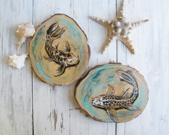 Wood Slice Art Koi Fish Print Fish Wall Art Pisces Gift Etsy